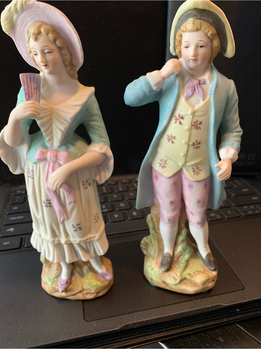 Pair of Vintage Pastel Porcelain Victorian Figurines - Lady & Gentleman